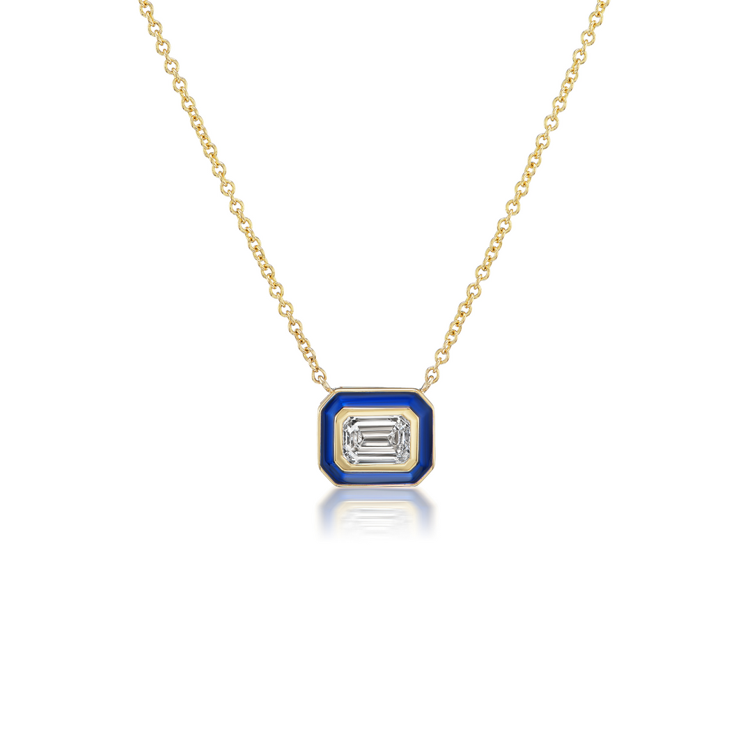 Blue Enamel Emerald Pendant